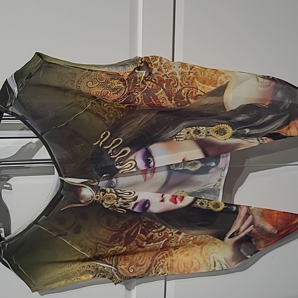 Womens Sheer used  open back blouse with  a few Rhinestones size large - Picture 5 of 6